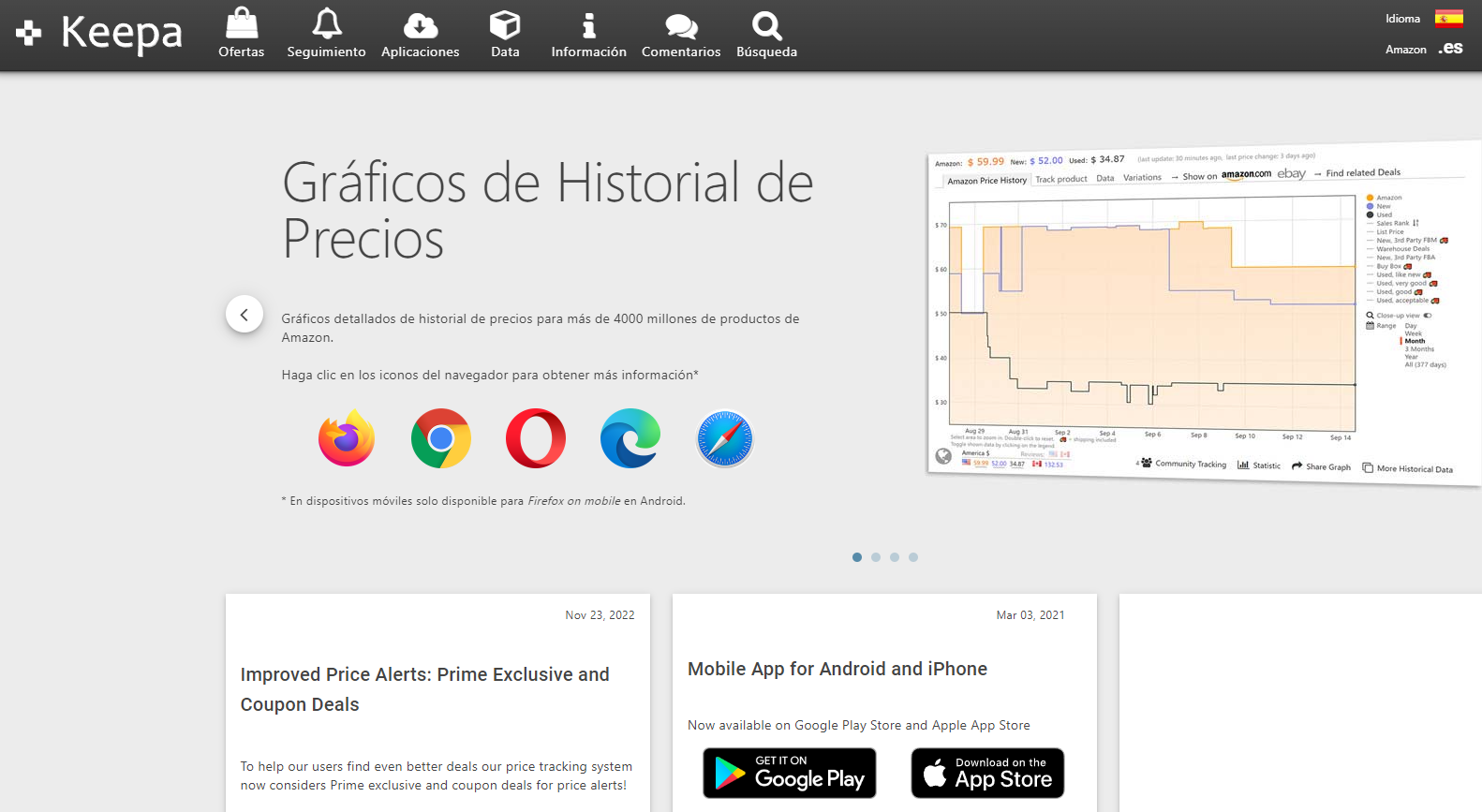 Página de Inicio de Keepa Página de Inicio de Keepa