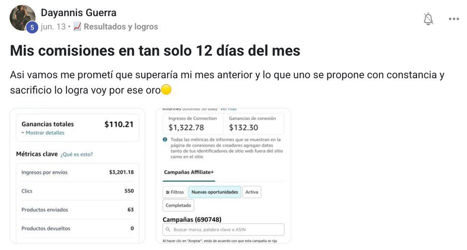 Comisiones de Dayannis en 12 días