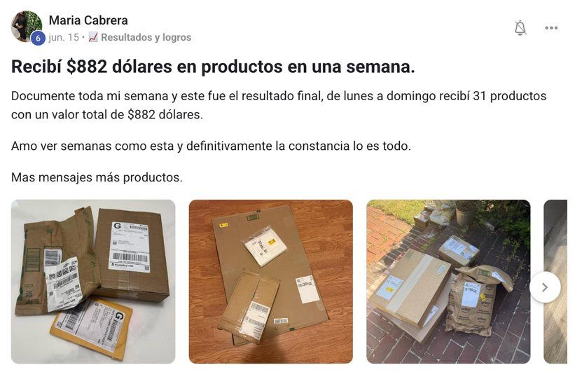 Resultado de María: 882 dólares en productos en una semana