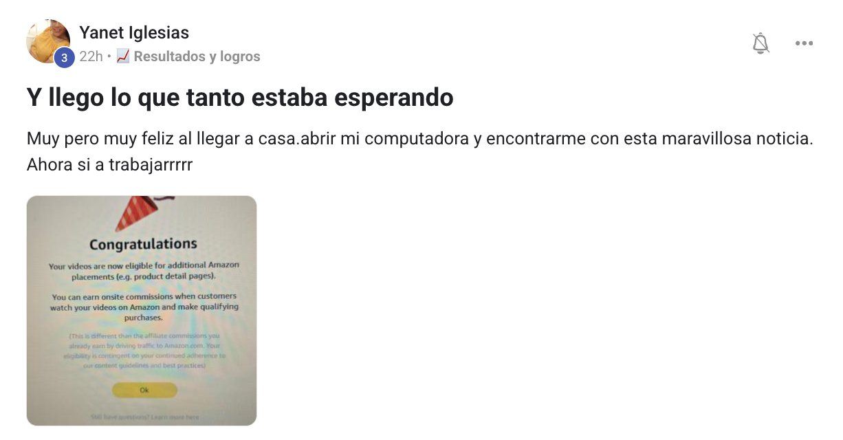 Yanet recibe su aprobación en Amazon Influencer